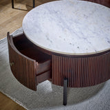 Solid Mango Wood Coffee Table Round With Marble Top - Opal