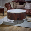 Solid Mango Wood Coffee Table Round With Marble Top - Opal