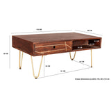 Solid Mango Wood Coffee Table With 2 Drawers - Dark Gold