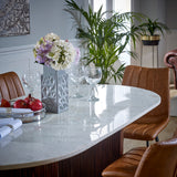 Solid Mango Wood Dining Table Oval for 4 to 6 People With Marble Top - Opal
