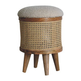Solid Mango Wood Footstool With Boucle Fabric Top - Larissa