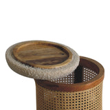 Solid Mango Wood Footstool With Boucle Fabric Top - Larissa