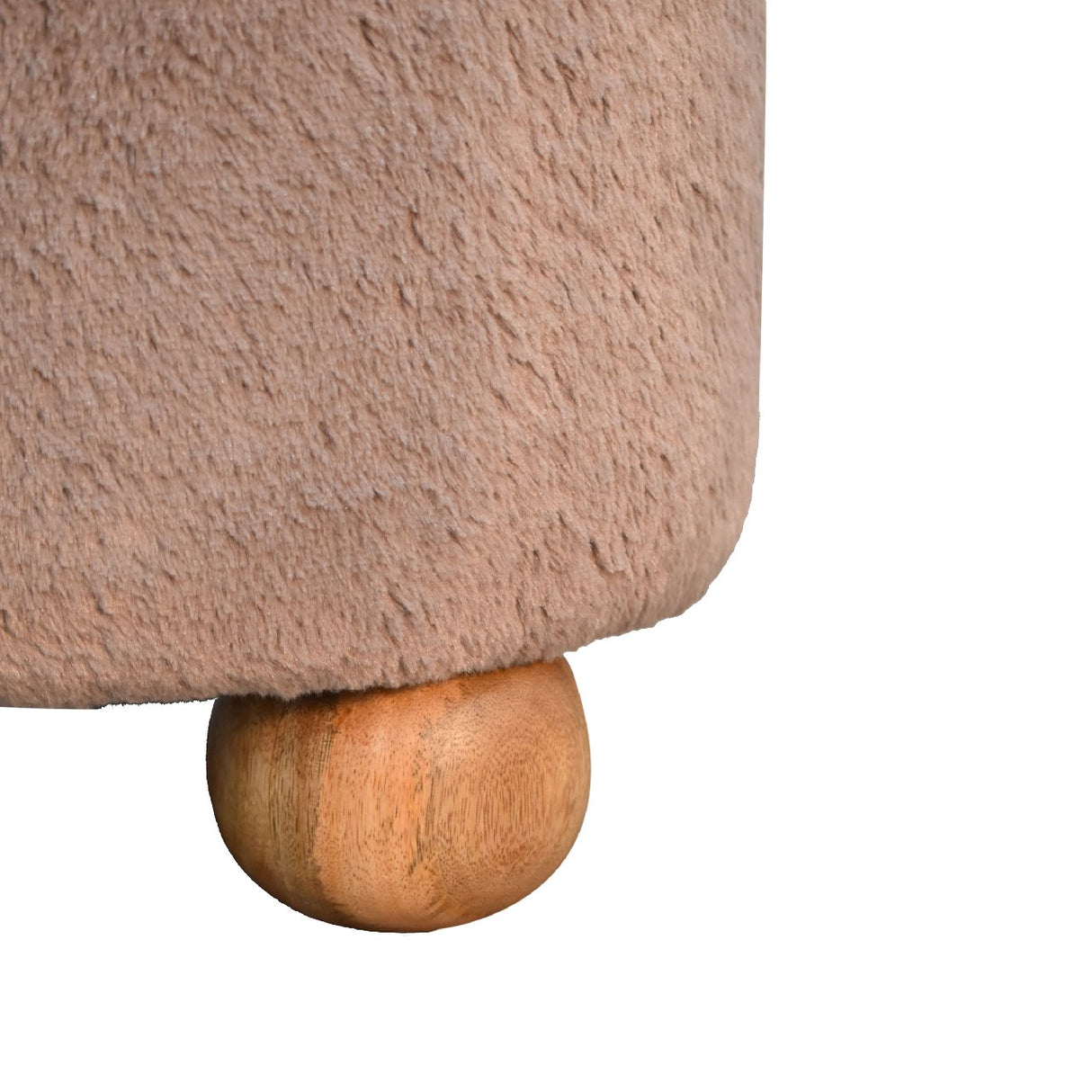 Solid Mango Wood Footstool Round With Faux Fur Top - Mocha