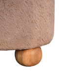 Solid Mango Wood Footstool Round With Faux Fur Top - Mocha
