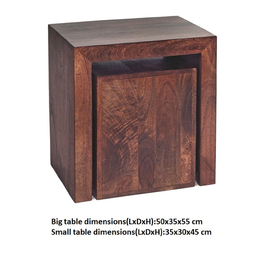 Solid Mango Wood Nest Of 2 Tables Cubed - Toko