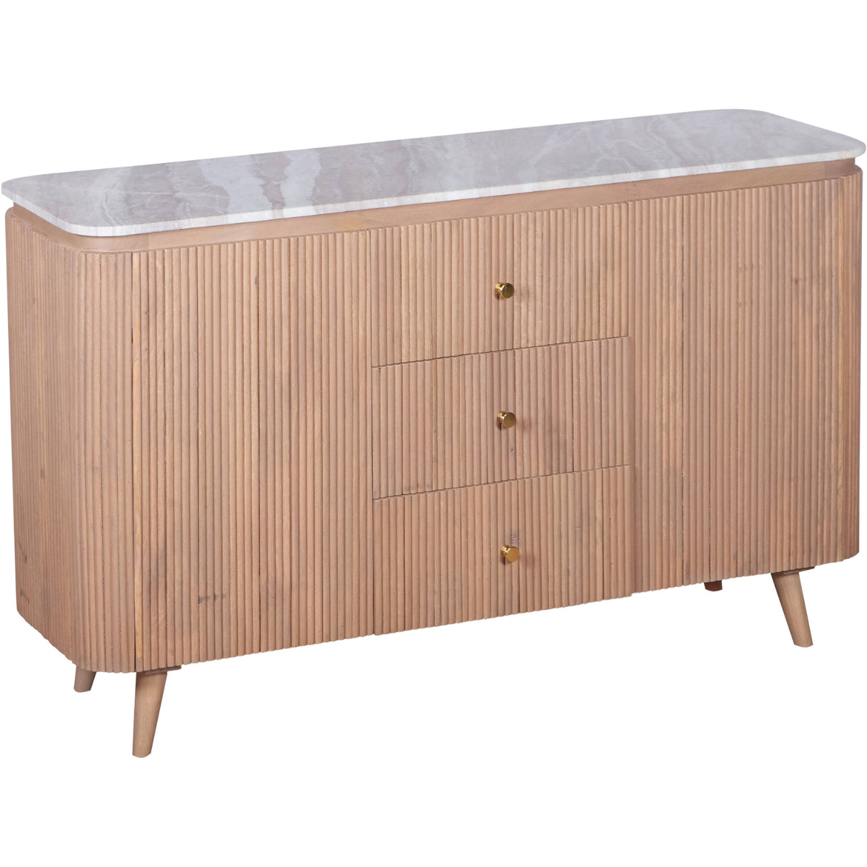 Solid Mango Wood Sideboard With 2 Doors 3 Drawers And Natural Marble Top - Ashford