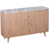 Solid Mango Wood Sideboard With 2 Doors 3 Drawers And Natural Marble Top - Ashford
