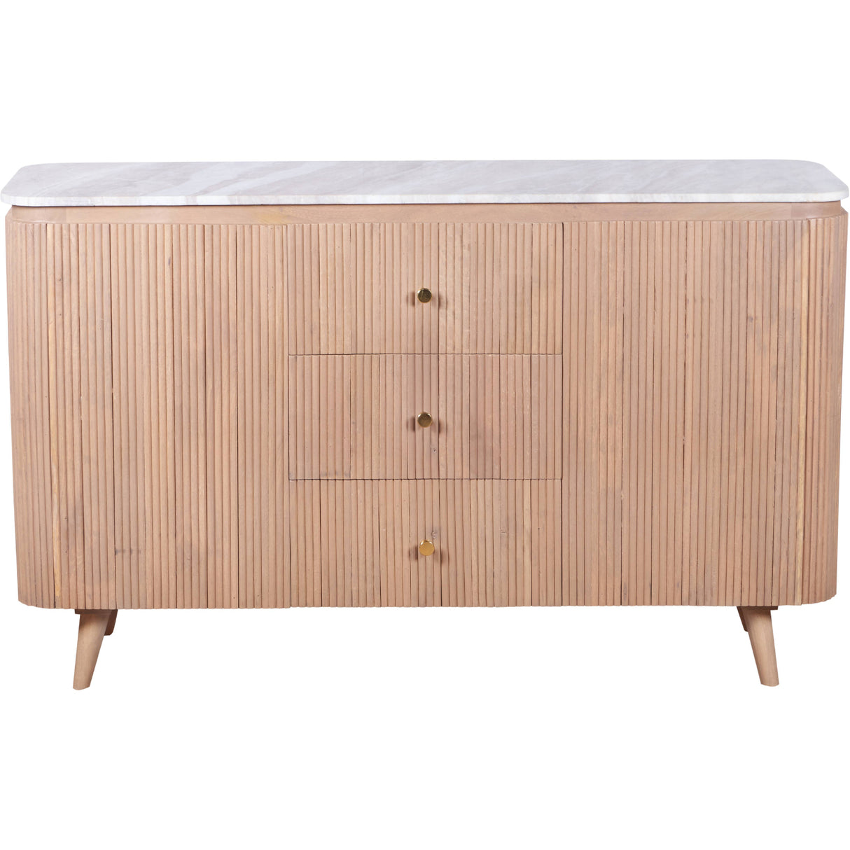 Solid Mango Wood Sideboard With 2 Doors 3 Drawers And Natural Marble Top - Ashford