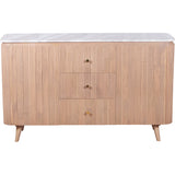 Solid Mango Wood Sideboard With 2 Doors 3 Drawers And Natural Marble Top - Ashford