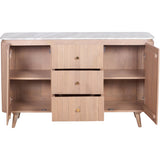 Solid Mango Wood Sideboard With 2 Doors 3 Drawers And Natural Marble Top - Ashford
