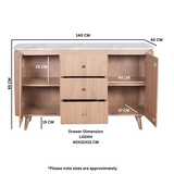 Solid Mango Wood Sideboard With 2 Doors 3 Drawers And Natural Marble Top - Ashford