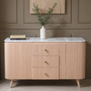 Solid Mango Wood Sideboard With 2 Doors 3 Drawers And Natural Marble Top - Ashford