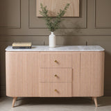 Solid Mango Wood Sideboard With 2 Doors 3 Drawers And Natural Marble Top - Ashford