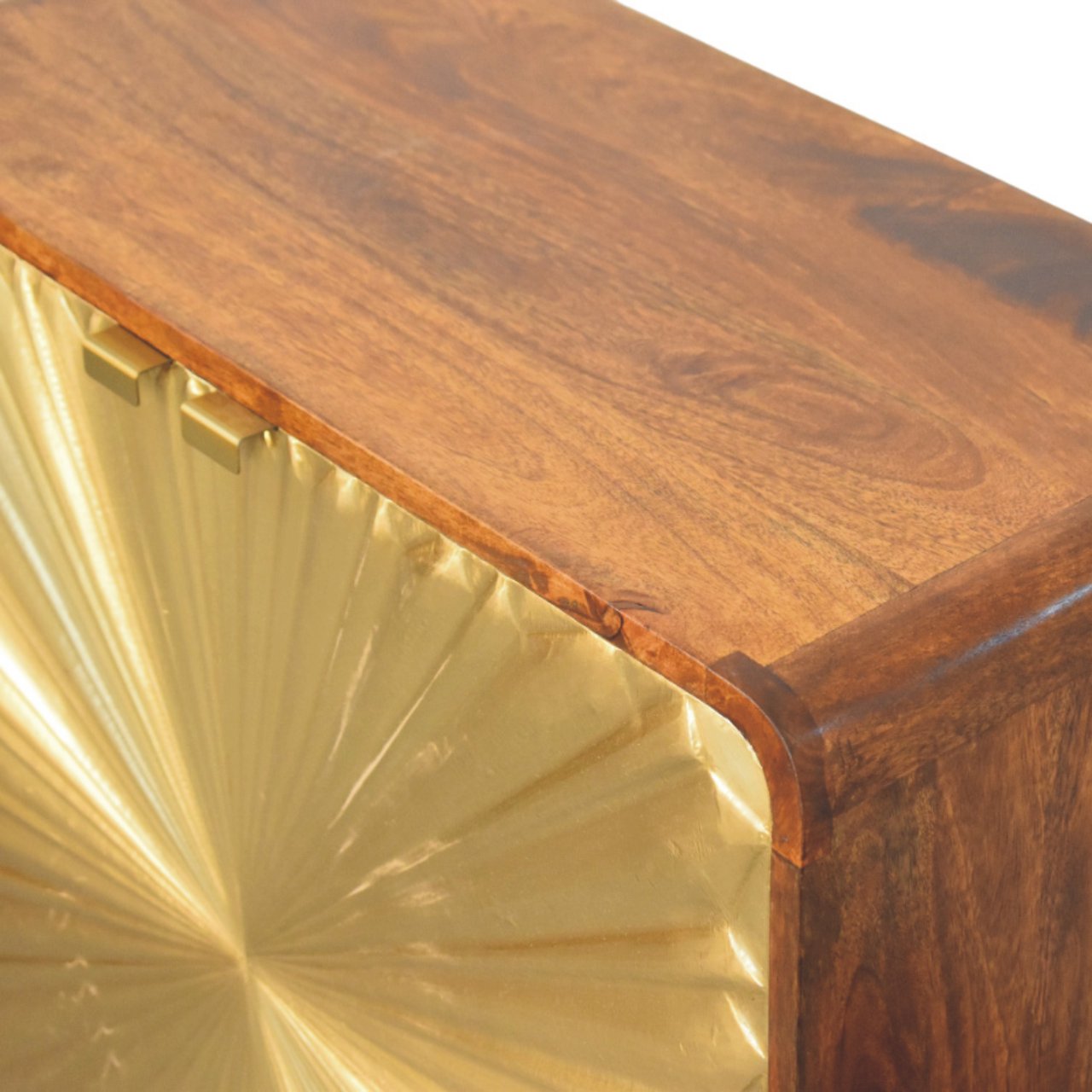 Solid Mango Wood Storage Cabinet With 2 Brass Embossed Doors - Avora