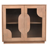 Solid Mango Wood Storage Cabinet With 2 Fluted Glass Doors - Indus