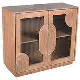 Solid Mango Wood Storage Cabinet With 2 Fluted Glass Doors - Indus
