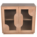 Solid Mango Wood Storage Cabinet With 2 Fluted Glass Doors - Indus