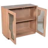 Solid Mango Wood Storage Cabinet With 2 Fluted Glass Doors - Indus
