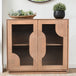 Solid Mango Wood Storage Cabinet With 2 Fluted Glass Doors - Indus