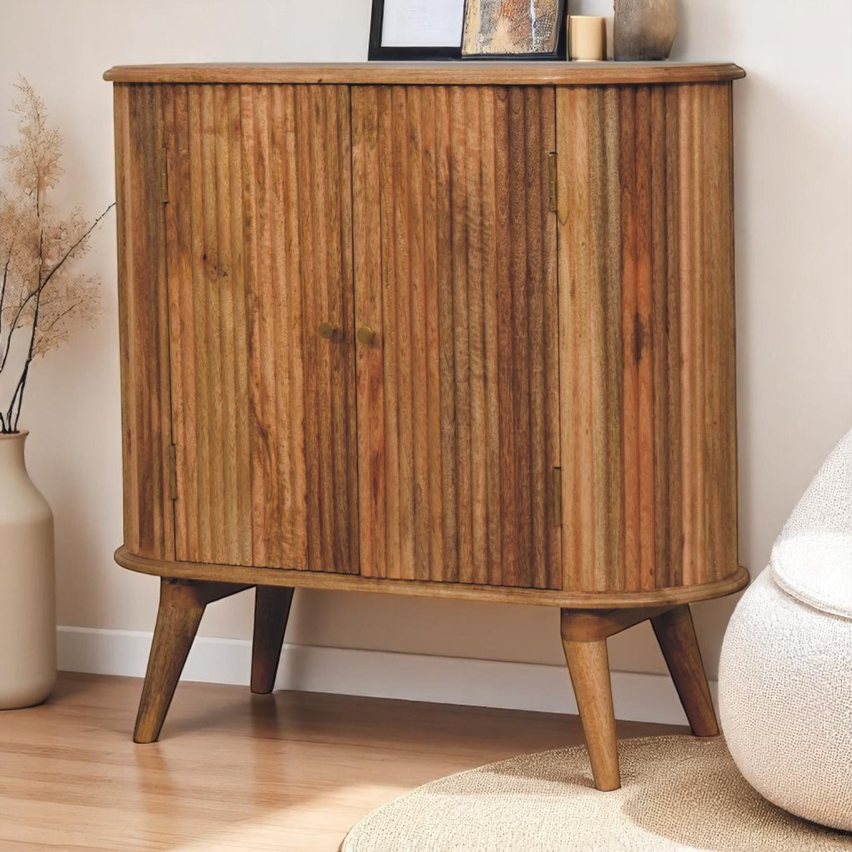 Solid Mango Wood Storage Cabinet Nordic With 2 Doors - Soba