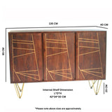 Solid Mango Wood Storage Cabinet With 3 Doors - Dark Gold