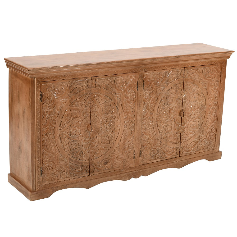 Solid Mango Wood Storage Cabinet With 4 Doors - Artwork