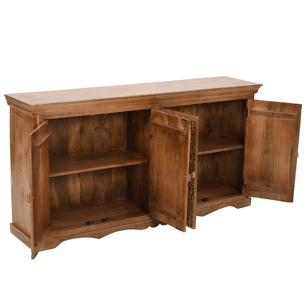 Solid Mango Wood Storage Cabinet With 4 Doors - Artwork