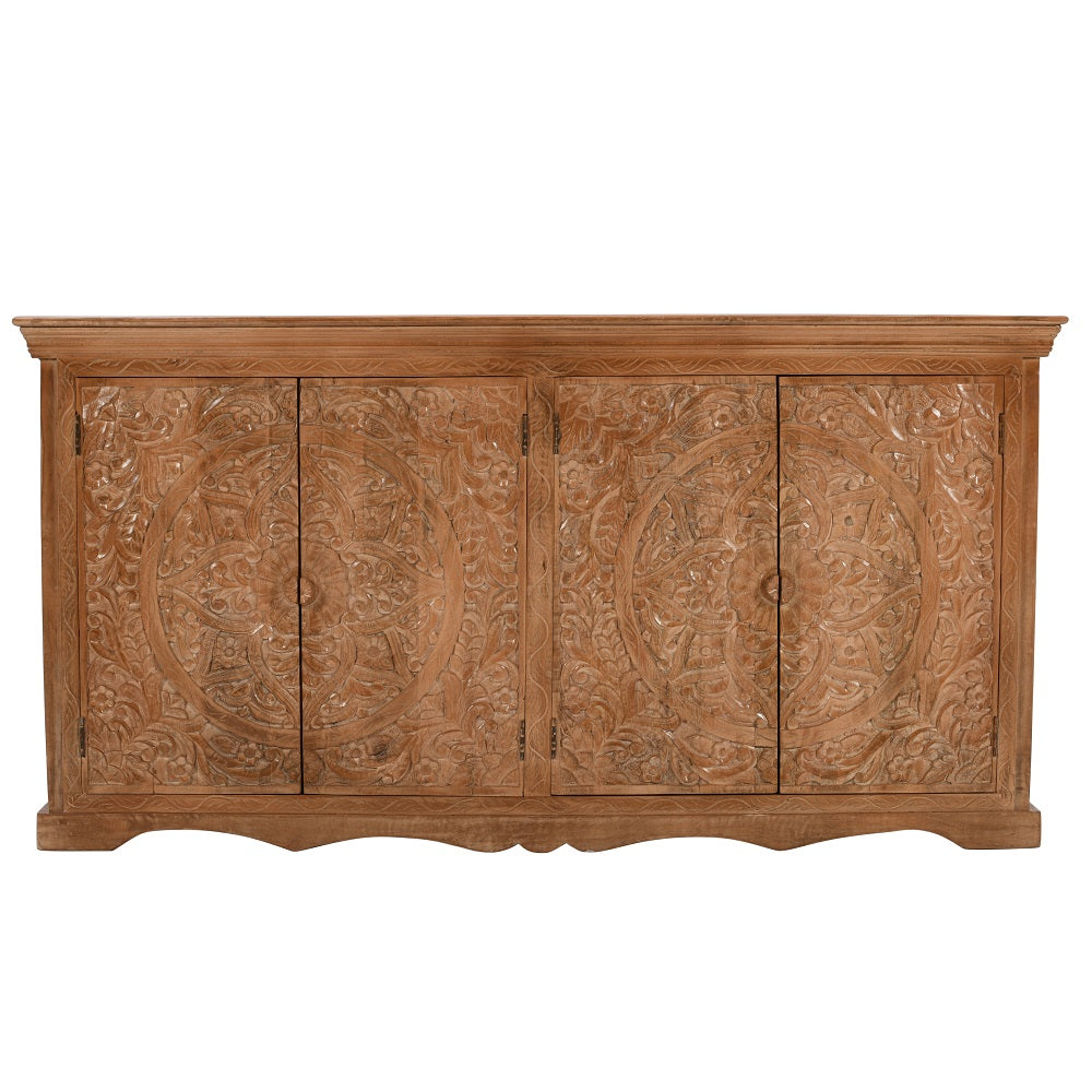 Solid Mango Wood Storage Cabinet With 4 Doors - Artwork