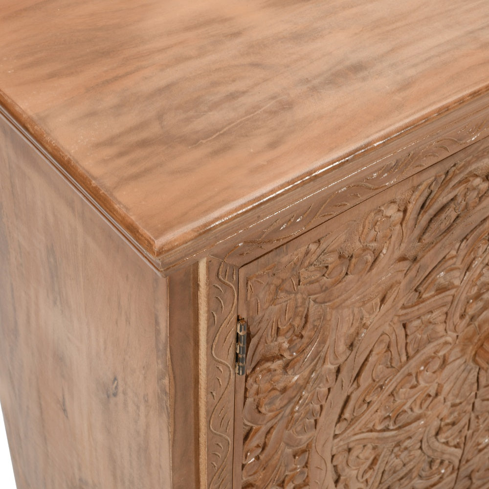 Solid Mango Wood Storage Cabinet With 4 Doors - Artwork
