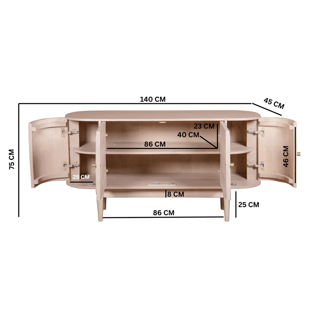 Solid Mango Wood Storage Cabinet With 4 Doors - Valencia