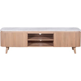 Solid Mango Wood TV Stand With 2 Doors And Natural Marble Top - Ashford
