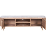 Solid Mango Wood TV Stand With 2 Doors And Natural Marble Top - Ashford
