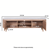 Solid Mango Wood TV Stand With 2 Doors And Natural Marble Top - Ashford