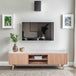 Solid Mango Wood TV Stand With 2 Doors And Natural Marble Top - Ashford
