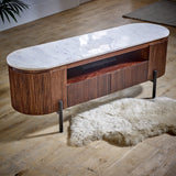 Solid Mango Wood TV Stand With 2 Drawers And Marble Top - Opal