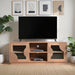 Solid Mango Wood TV Stand With 2 Fluted Glass Doors - Indus