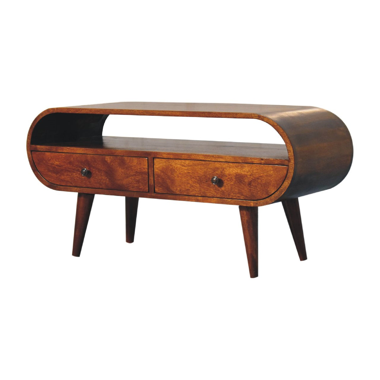Solid Mango Wood TV Stand Circular With 2 Drawers - Birmingham