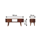 Solid Mango Wood TV Stand Round And Open With 2 Drawers - Birmingham