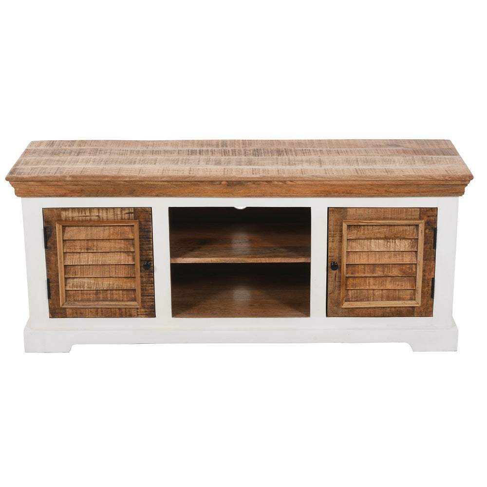 Solid Mango Wood TV Stand With 2 Doors And 2 Shelves - Alfie
