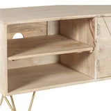 Solid Mango Wood TV Stand With 2 Doors And 2 Shelves - Light Gold