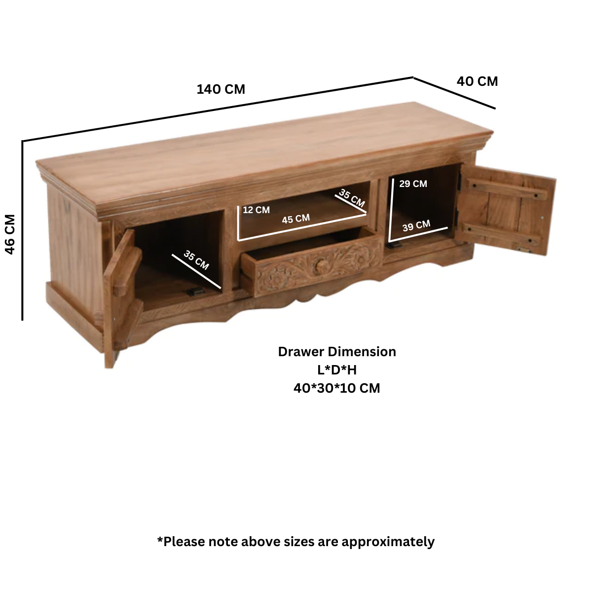 Solid Mango Wood TV Stand With 2 Doors - Artwork