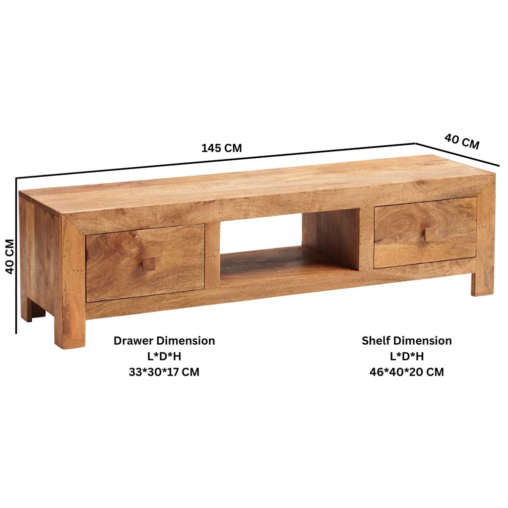 Solid Mango Wood TV Stand With 2 Drawers - Toko