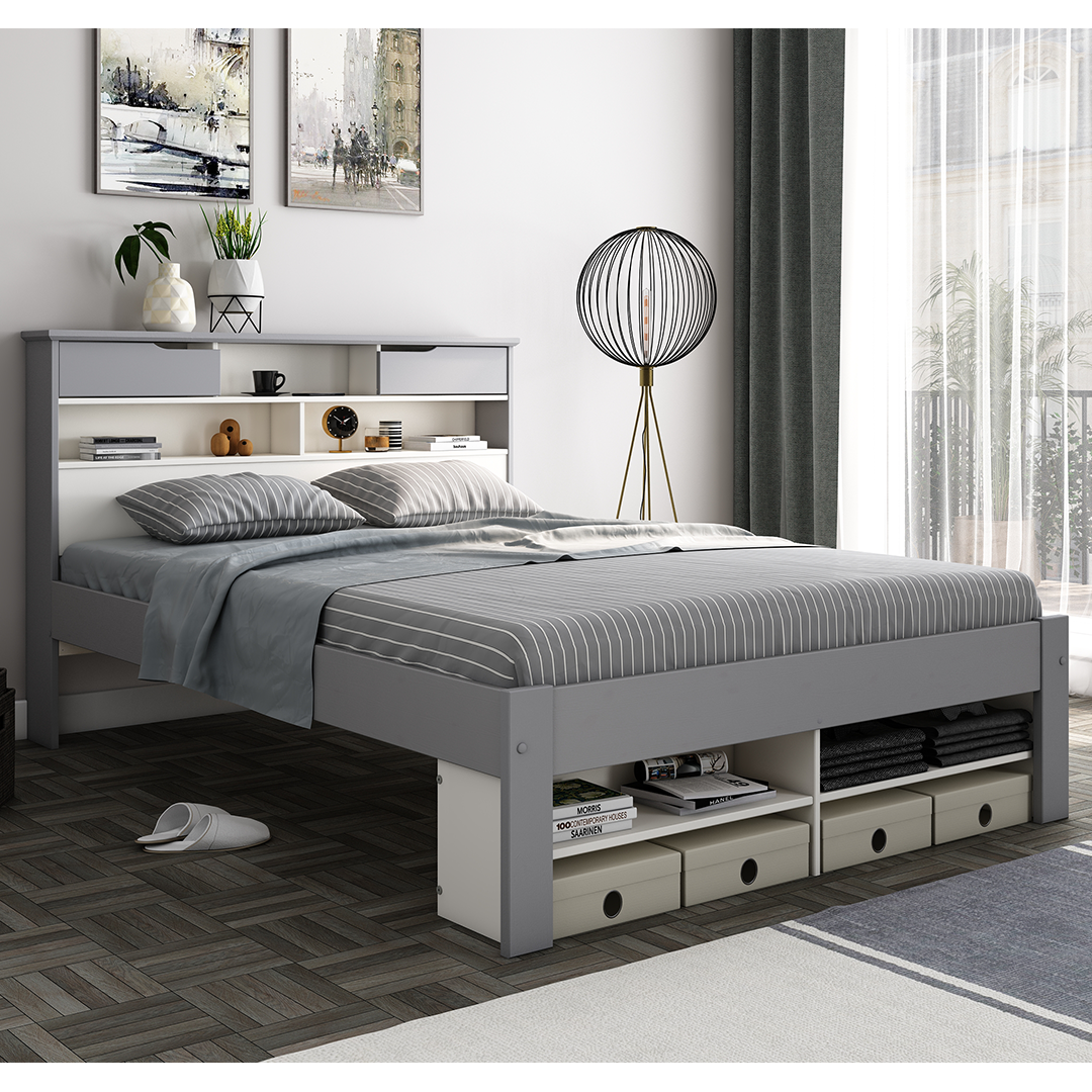 Solid Pine Wood Double Bed - Fabio