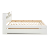 Solid Pine Wood Double Bed With Underbed Pull-Out Drawer - Fabio