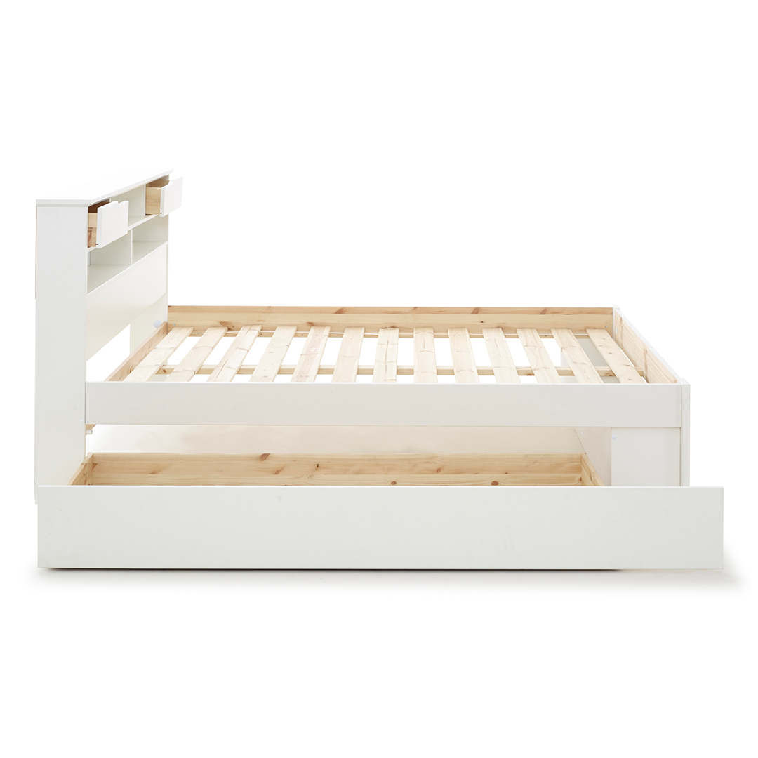 Solid Pine Wood Double Bed With Underbed Pull-Out Drawer - Fabio
