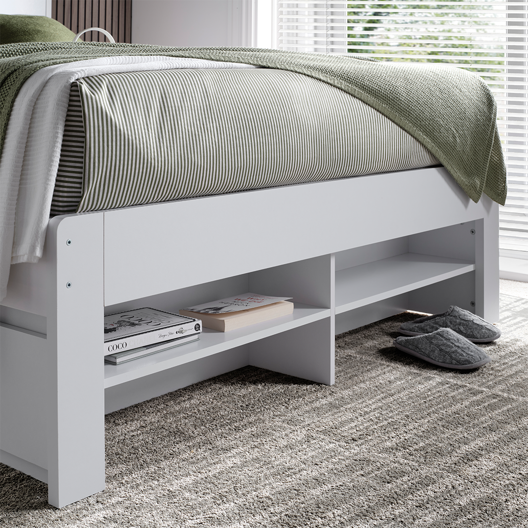 Solid Pine Wood Double Bed With Underbed Pull-Out Drawer - Fabio