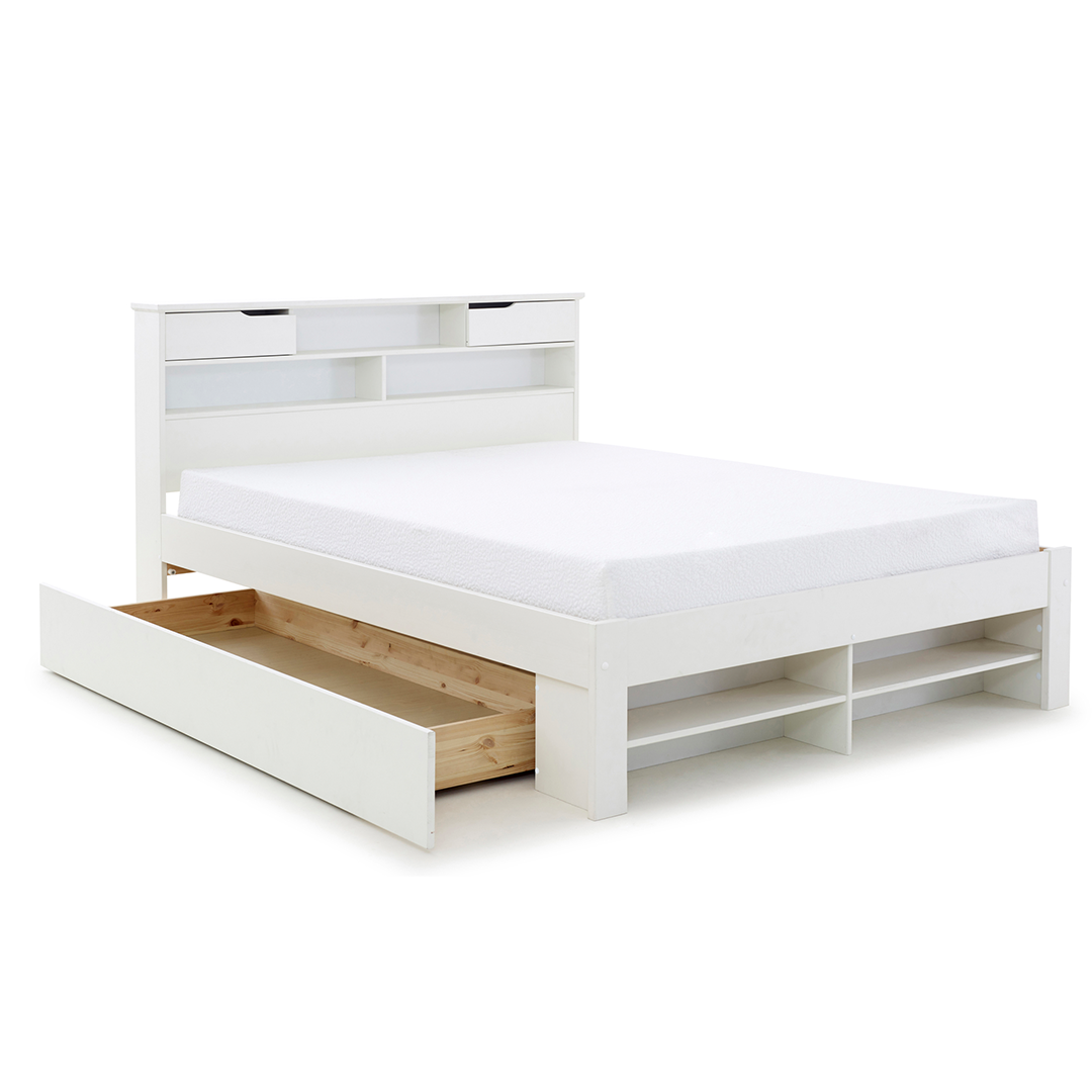 Solid Pine Wood Double Bed With Underbed Pull-Out Drawer - Fabio