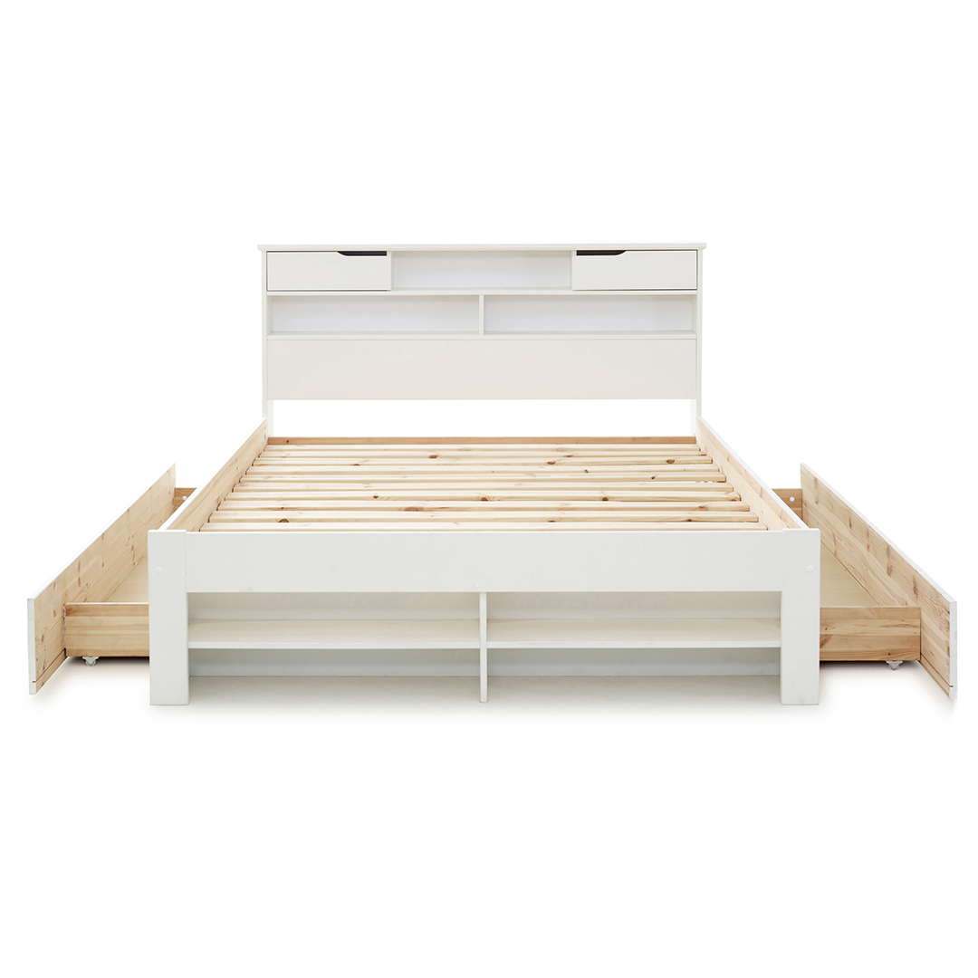 Solid Pine Wood King Size Bed With Underbed Pull-Out Drawer - Fabio