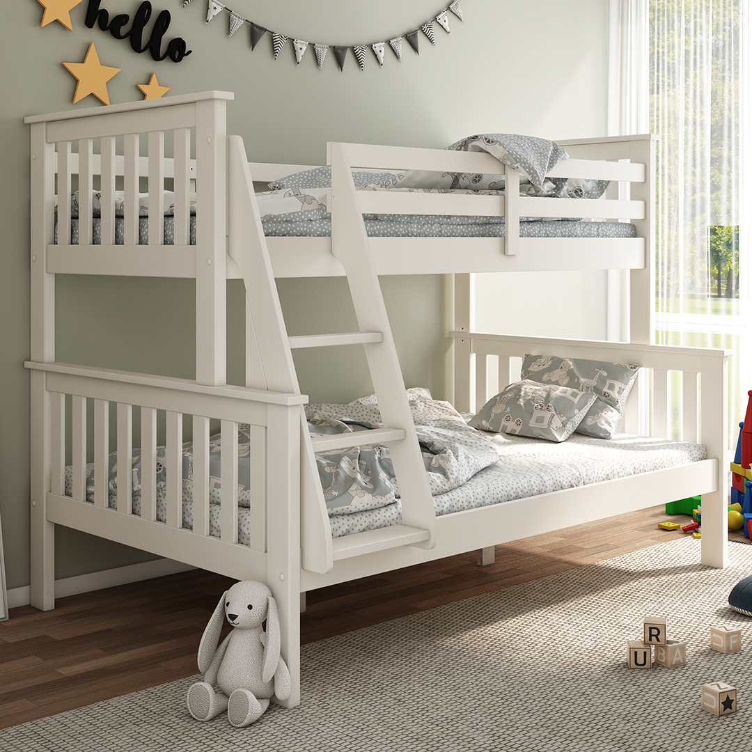 Solid Pine Wood Triple Sleeper Bunk Bed Single And Small Double - Carra