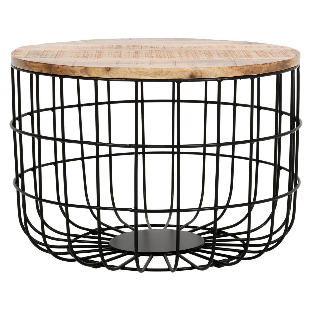 Solid Reclaimed Wood Coffee Table Round With Metal Wire Cage - Surrey